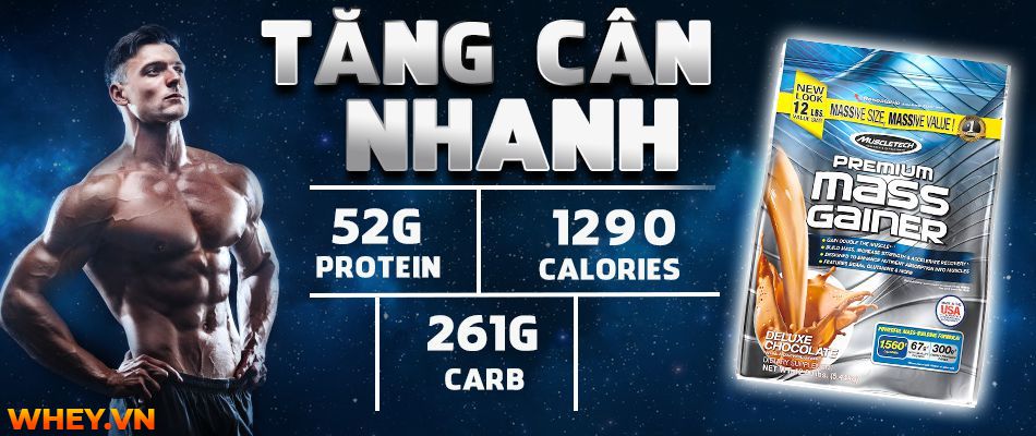 Hộp sữa Premium Mass Gainer của MuscleTech.