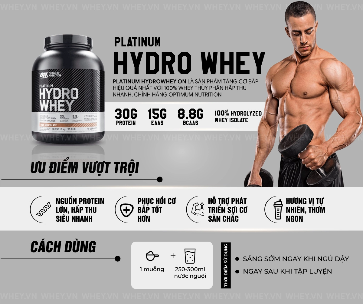 alt text: Hộp sữa tăng cơ Platinum HydroWhey của Optimum Nutrition